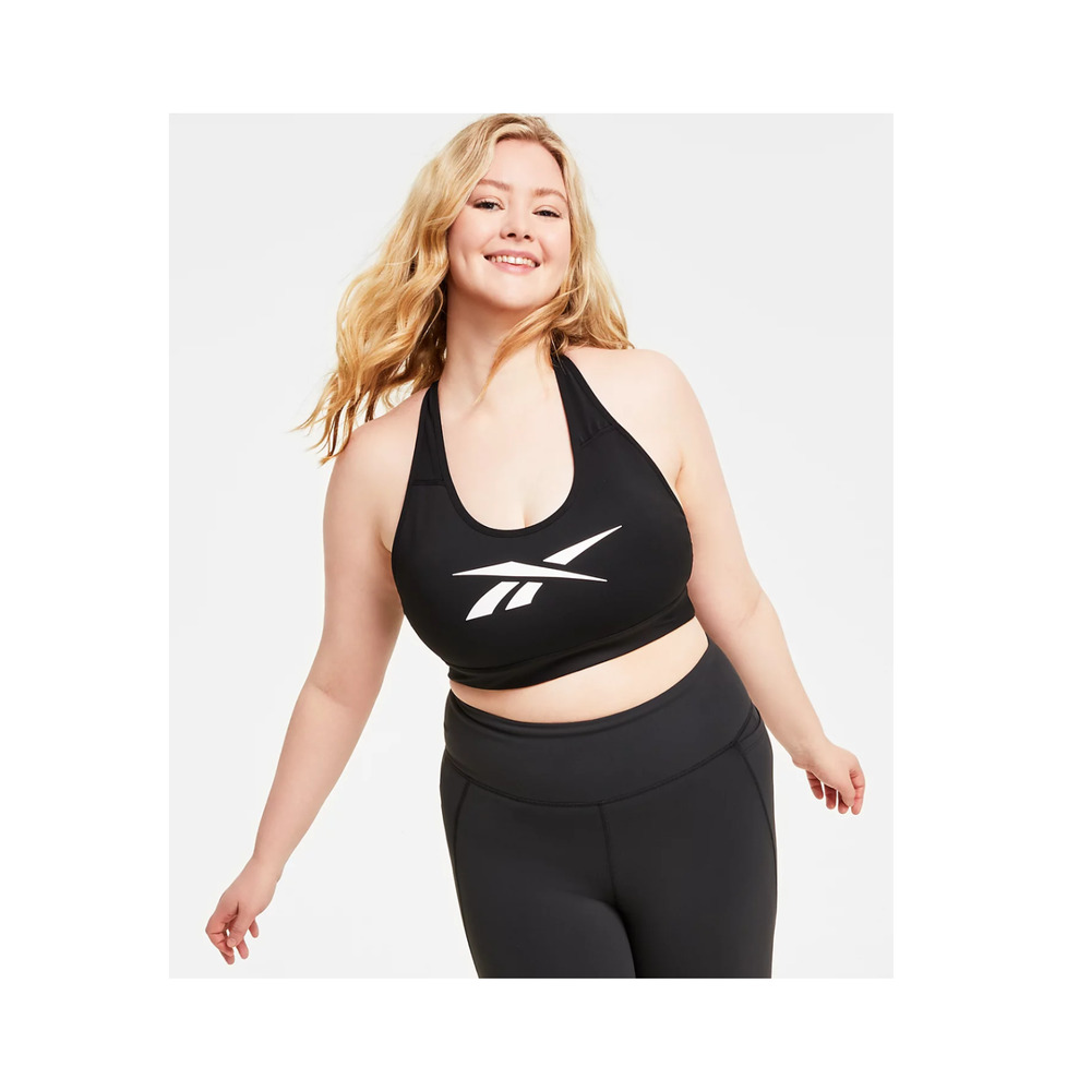 Reebok Lux Vector Medium Impact Racerback Bra Black Plus Size 2X